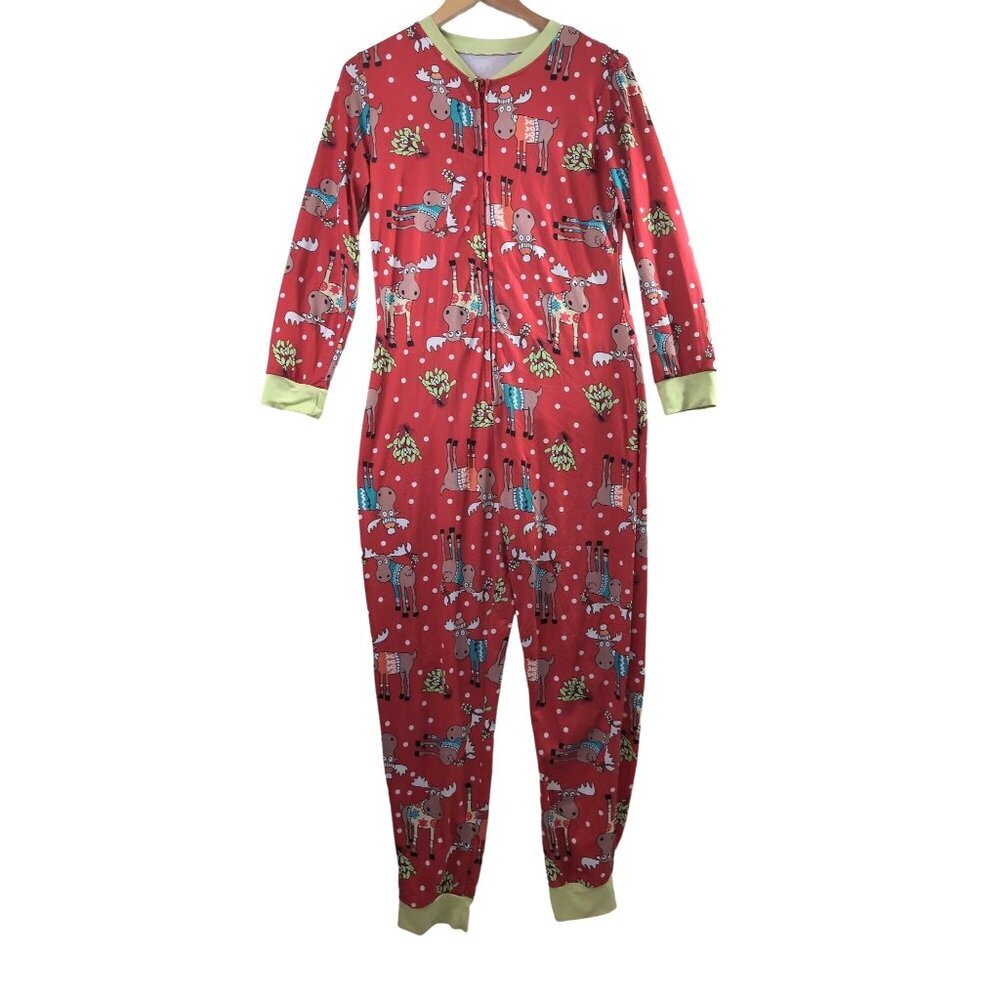 One Piece Ugly Christmas Pajamas Womens M Reindeer Jumpsuit Holiday Party